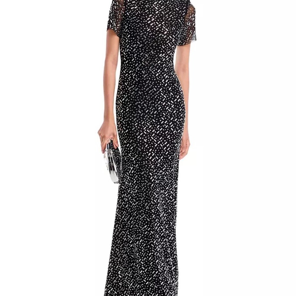🖤 Self-Portrait Rhinestone Mesh Maxi Dress – Black, Size 8 Worn Once, Like New